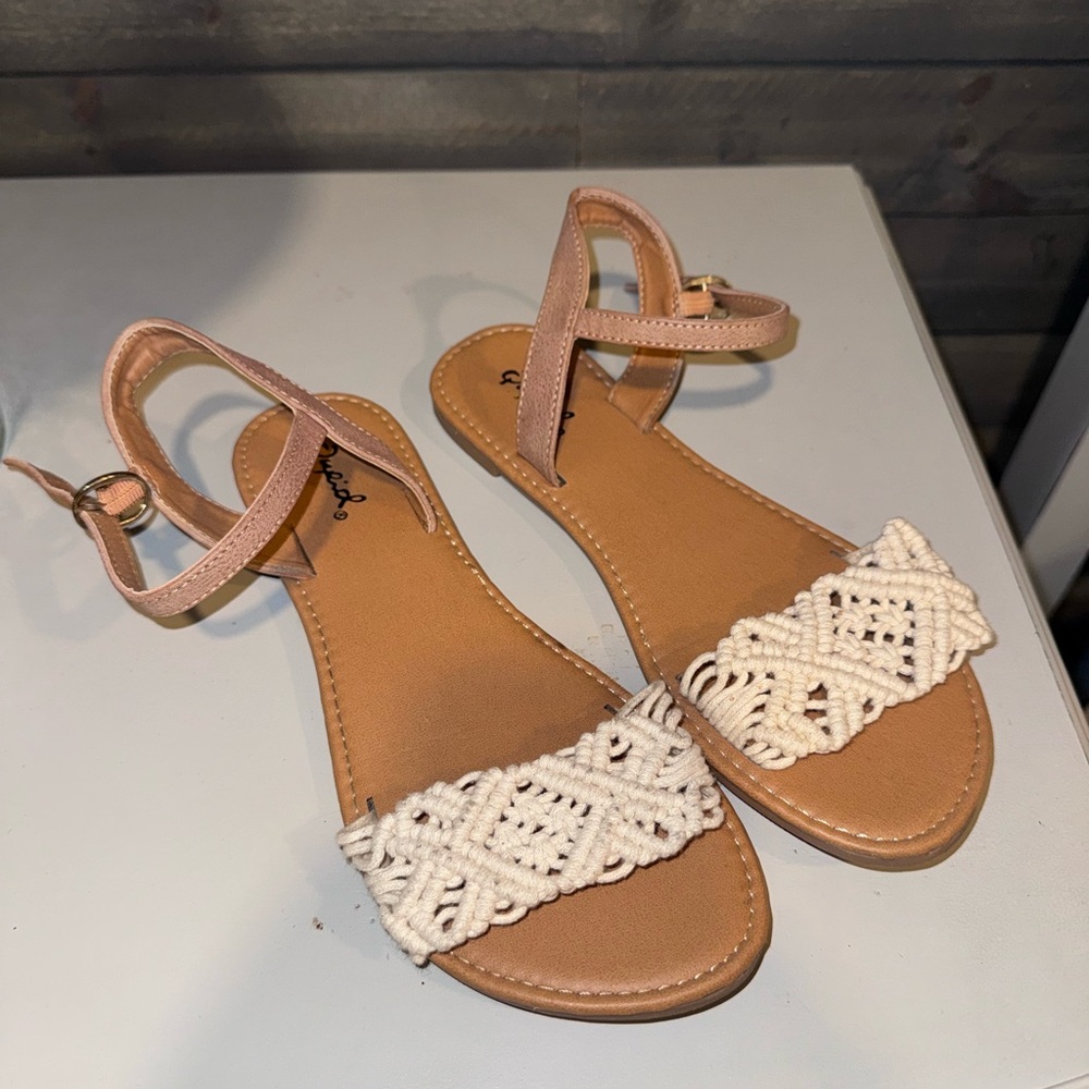 Qupid Tan Sandals with Cream Accents